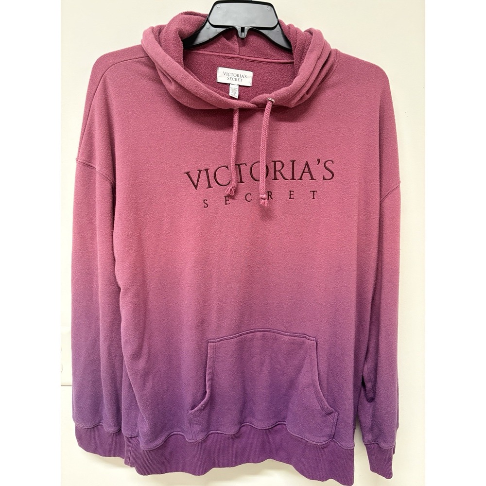 Women's  LG  Victoria's Secret Hoodie Oversized Vintage Balayage Spellout Grunge - Picture 2 of 6